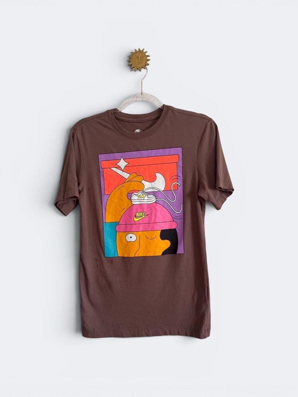 Nike Brown Tee with Pink Hat & Orange Graphic